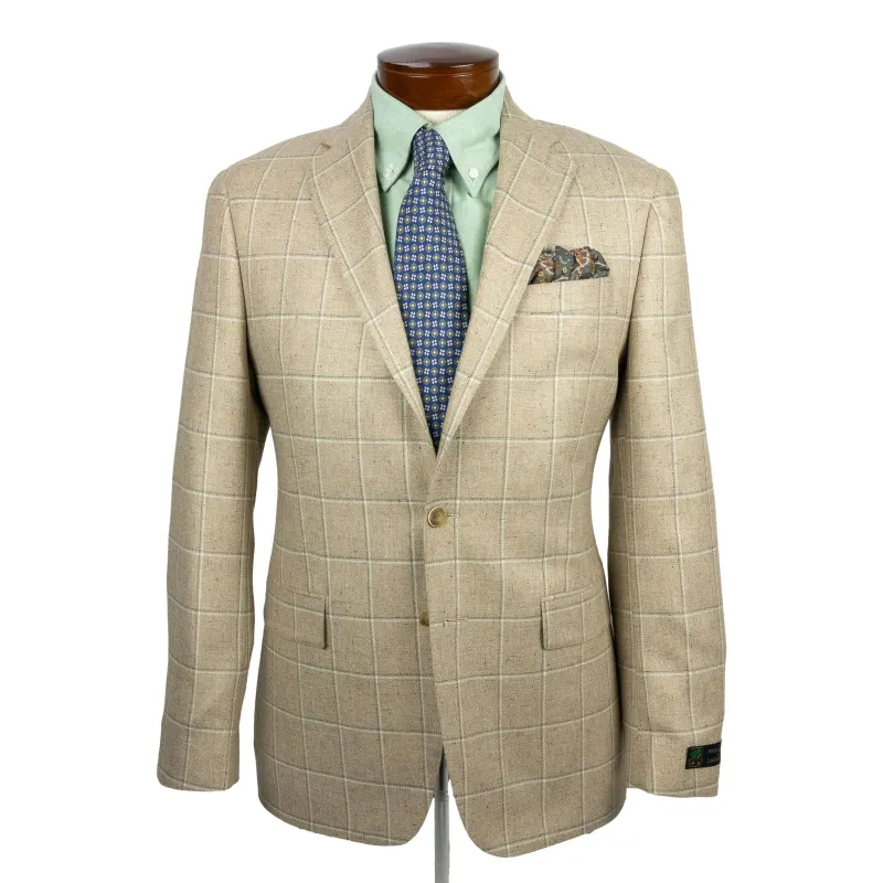 Tan with Olive and White Windowpane Wool and Silk Sport Coat sold by The Andover Shop