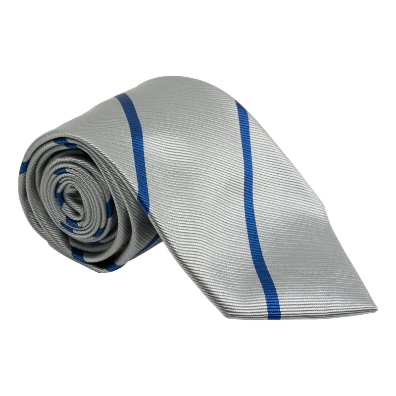 Silver and Blue Silk Repp Stripe Tie sold by The Andover Shop