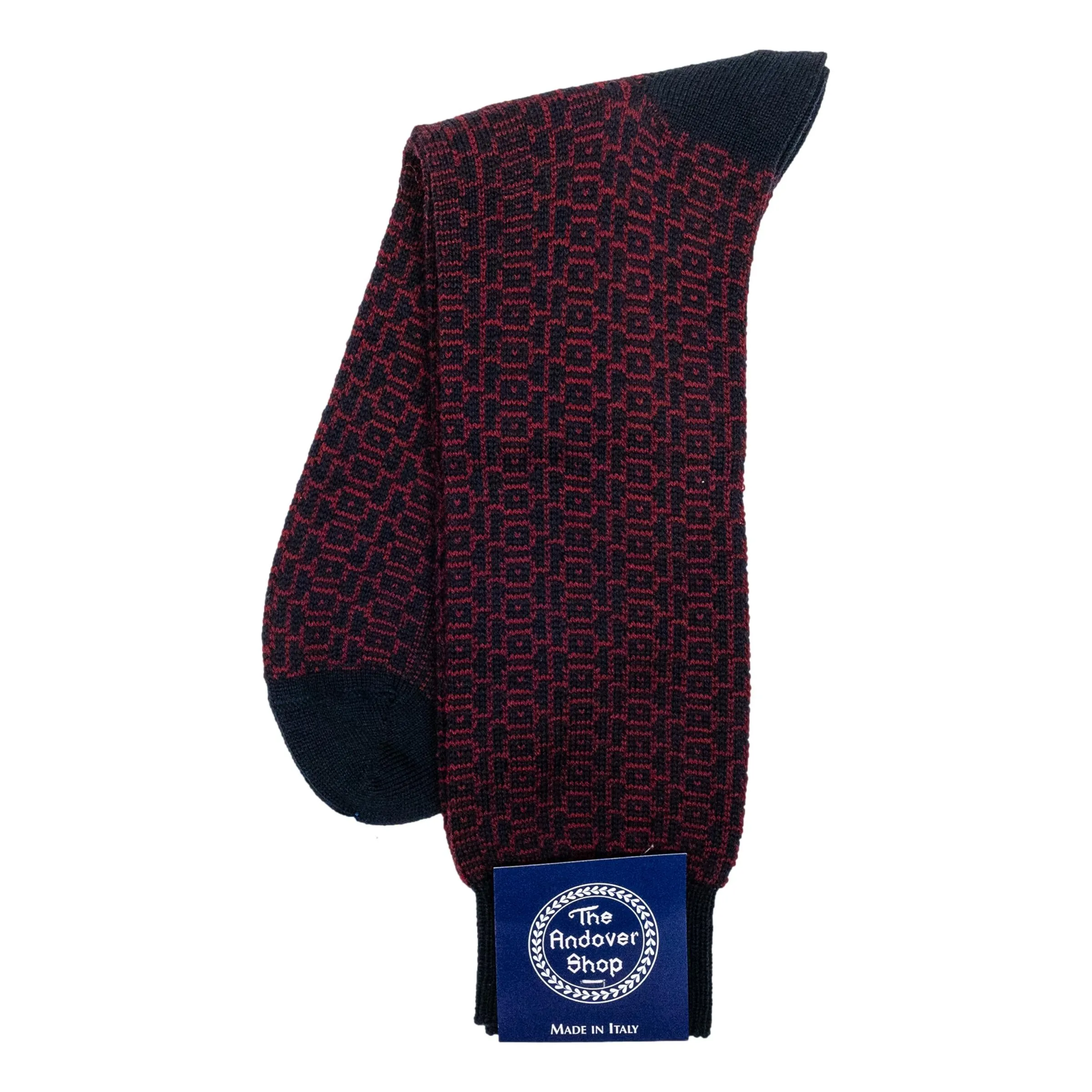 Squared Geo Patterned Wool Mid-Calf Dress Sock sold by The Andover Shop product image thumbnail 2
