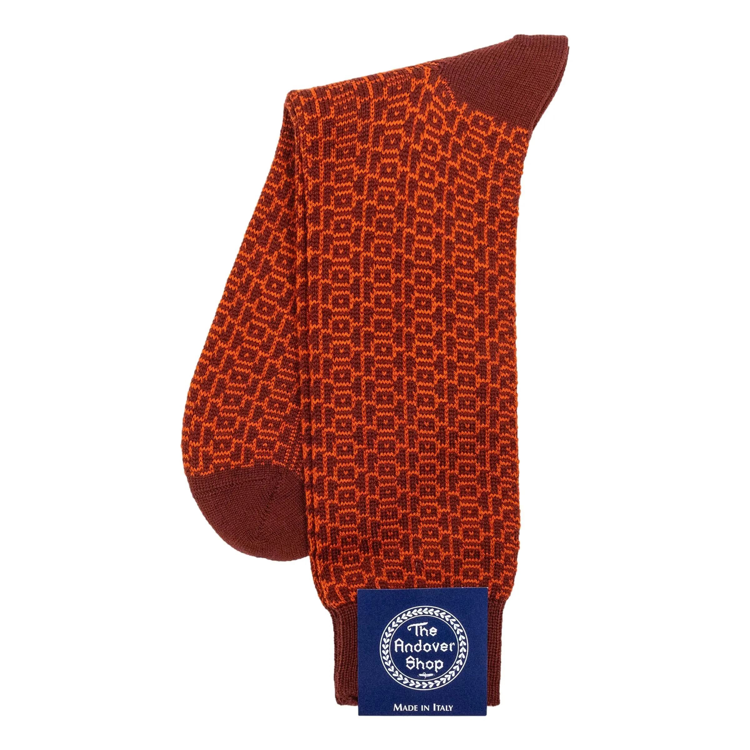 Squared Geo Patterned Wool Mid-Calf Dress Sock sold by The Andover Shop