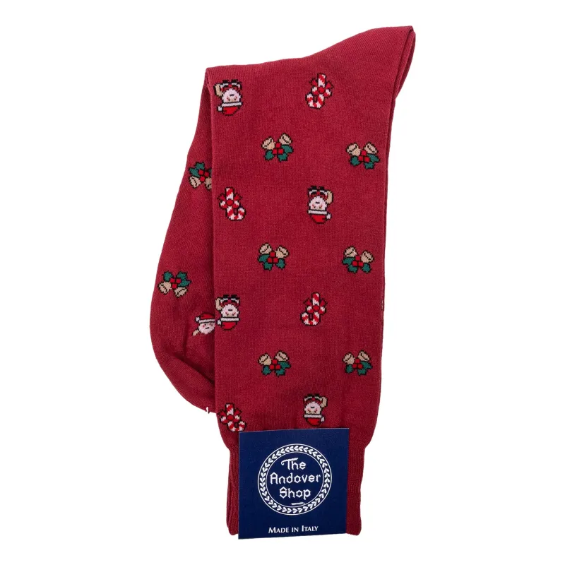 Candy Cane, Santa, and Holly Bells Motif Socks made by The Andover Shop