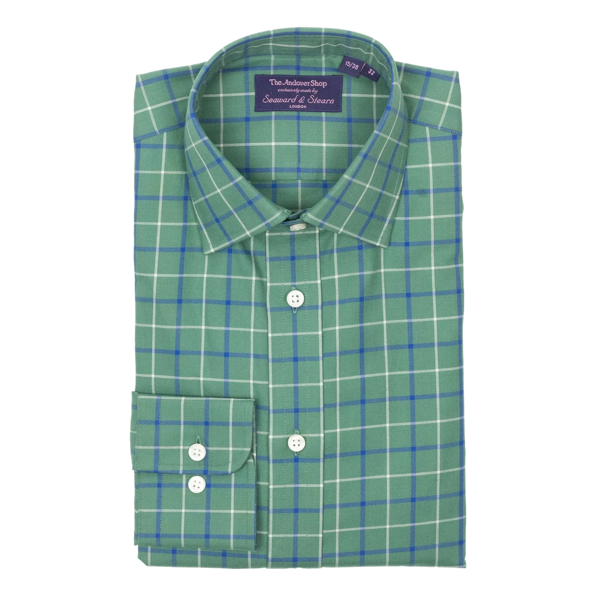 Green Ground with White and Blue Tattersall Spread Collar Dress Shirt sold by The Andover Shop