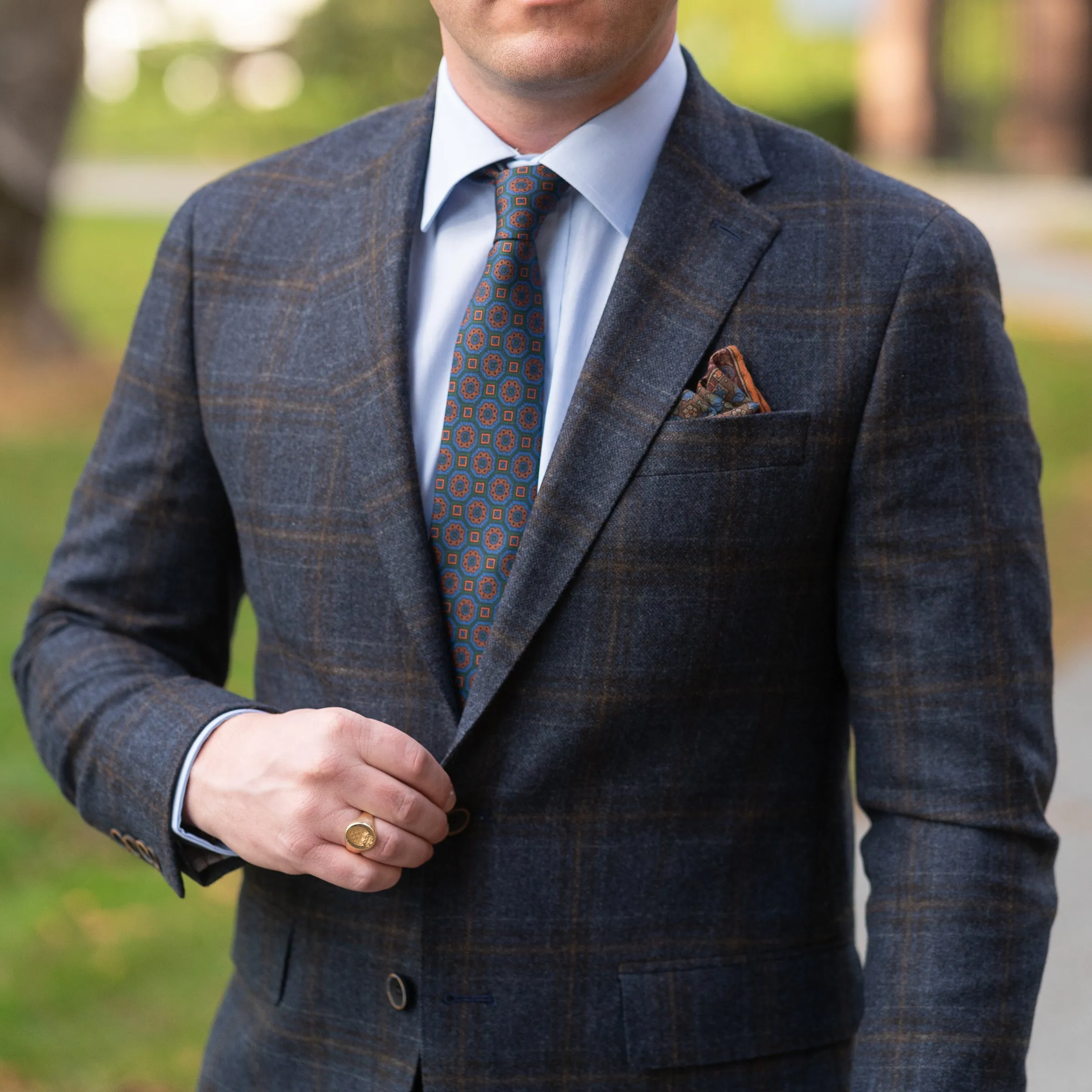 Navy with Olive and Brown windowpane Wool and Cashmere Sport Coat sold by The Andover Shop product image thumbnail 2