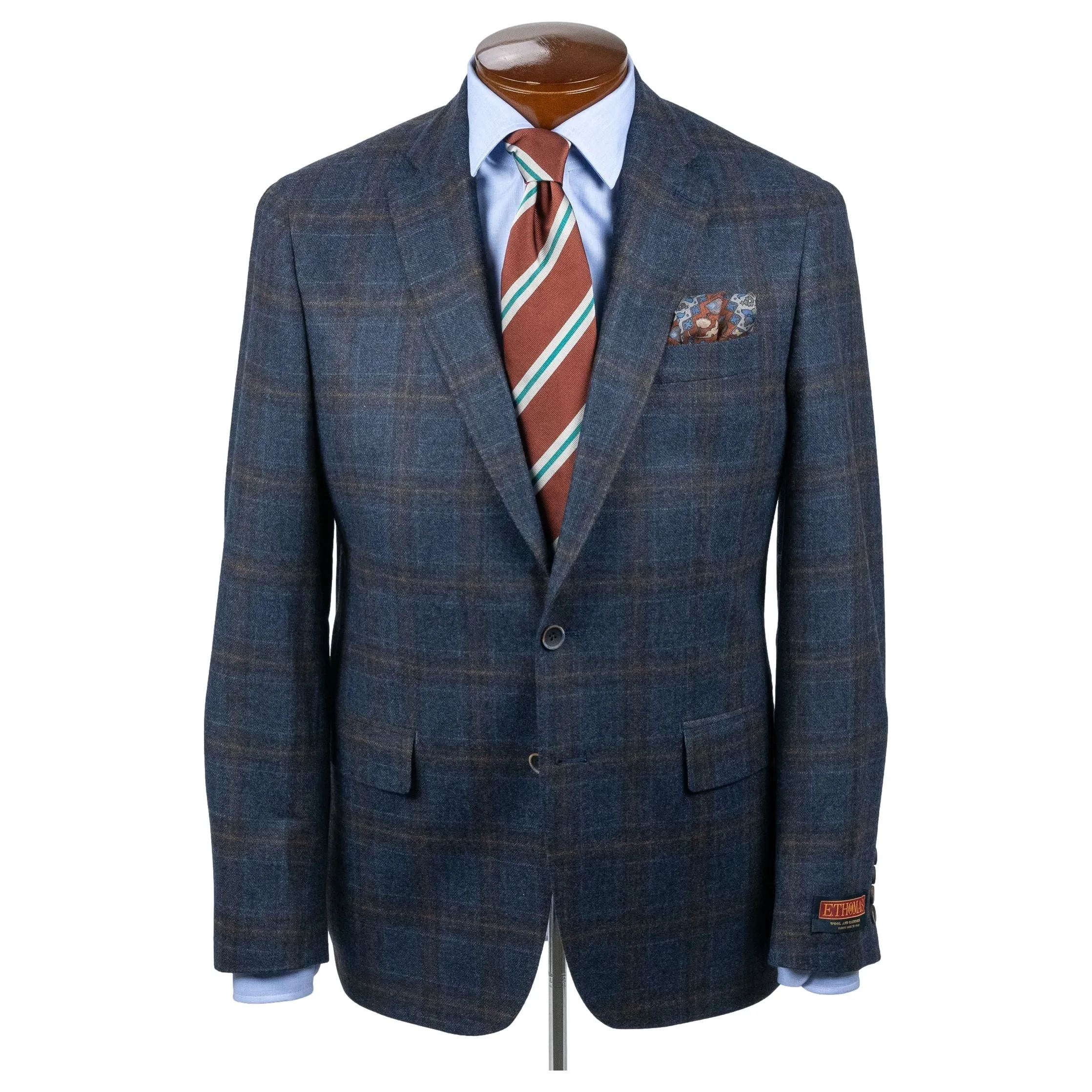 Navy with Olive and Brown windowpane Wool and Cashmere Sport Coat sold by The Andover Shop