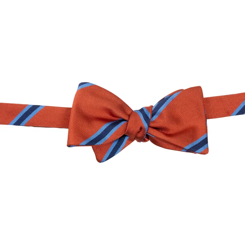 Rust with Navy and Light Blue Repp Stripe Silk Bow Tie sold by The Andover Shop