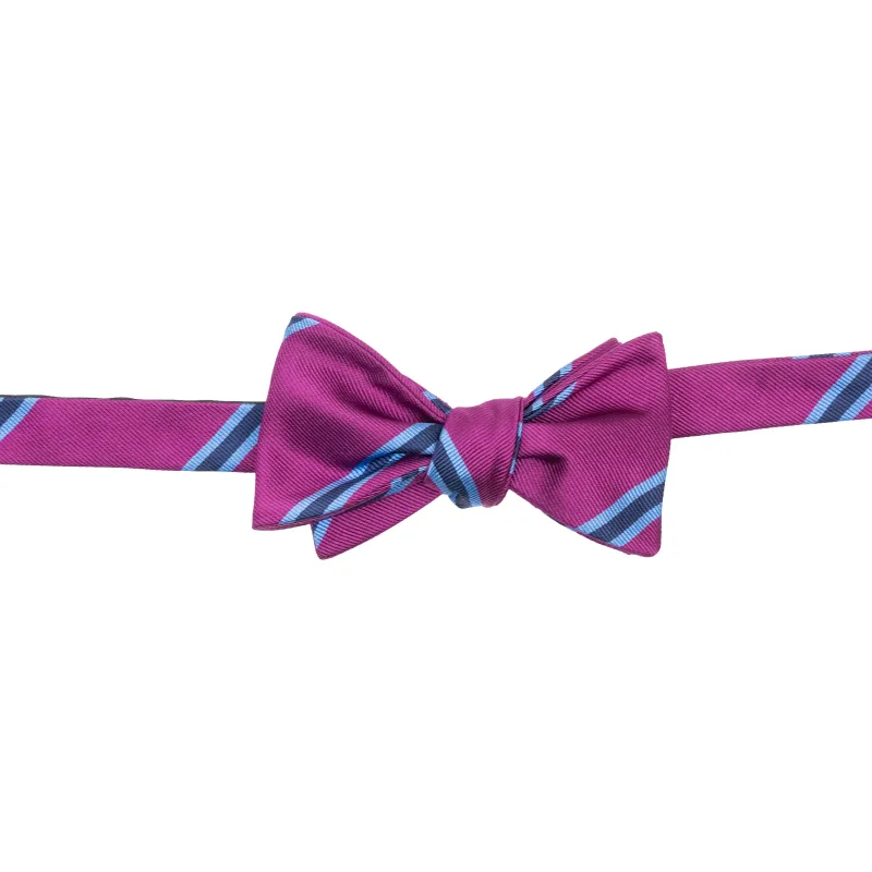 Magenta with Navy and Light Blue Repp Stripe Silk Bow Tie sold by The Andover Shop