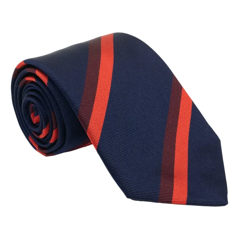 Navy with Maroon and Orange Repp Stripe Silk Tie sold by The Andover Shop