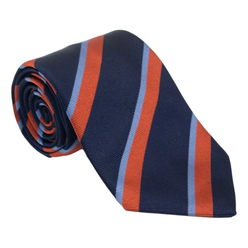 Navy with Light Blue and Rust Repp Stripe Silk Tie sold by The Andover Shop