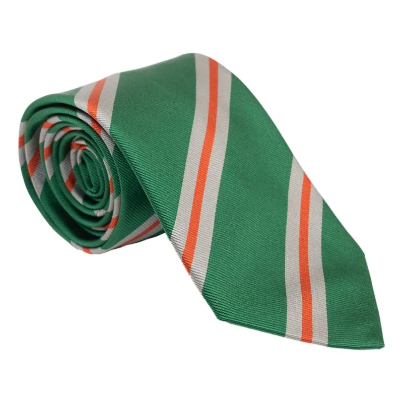 Grass with Silver and Orange Repp Stripe Silk Tie sold by The Andover Shop