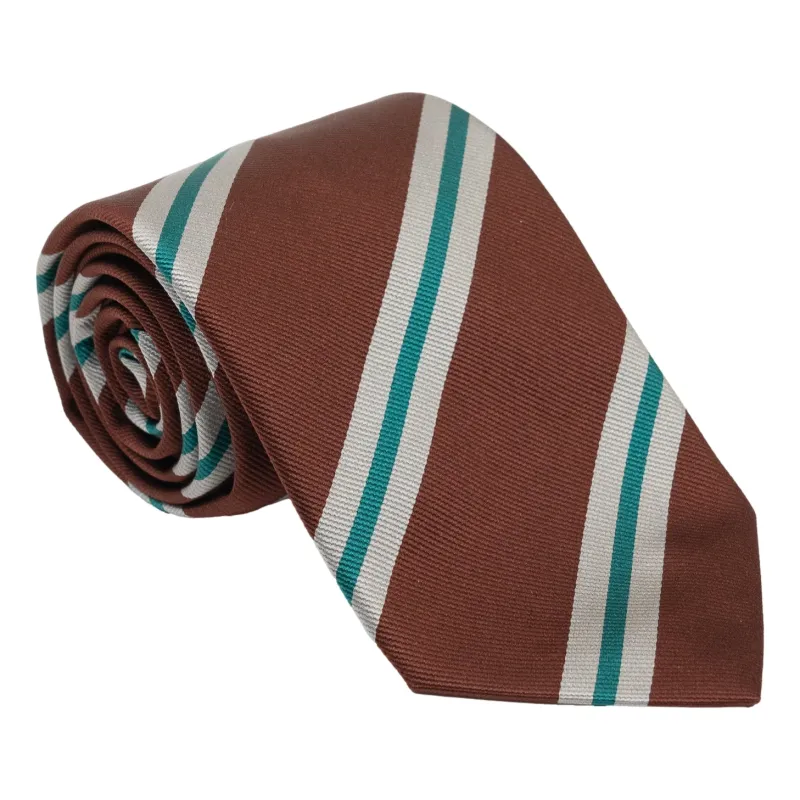 Brown with Silver and Teal Repp Stripe Silk Tie sold by The Andover Shop