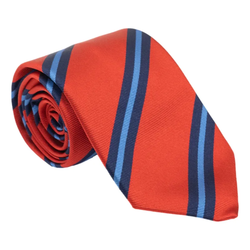 Orange with Navy and Sky Blue Repp Stripe Silk Tie sold by The Andover Shop