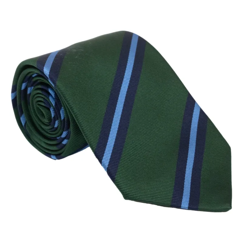 Green with Navy and Sky Blue Repp Stripe Silk Tie sold by The Andover Shop