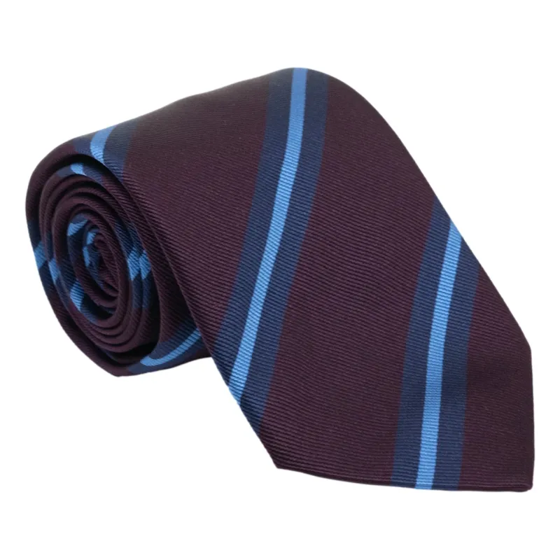 Eggplant with Navy and Sky Blue Repp Stripe Silk Tie sold by The Andover Shop