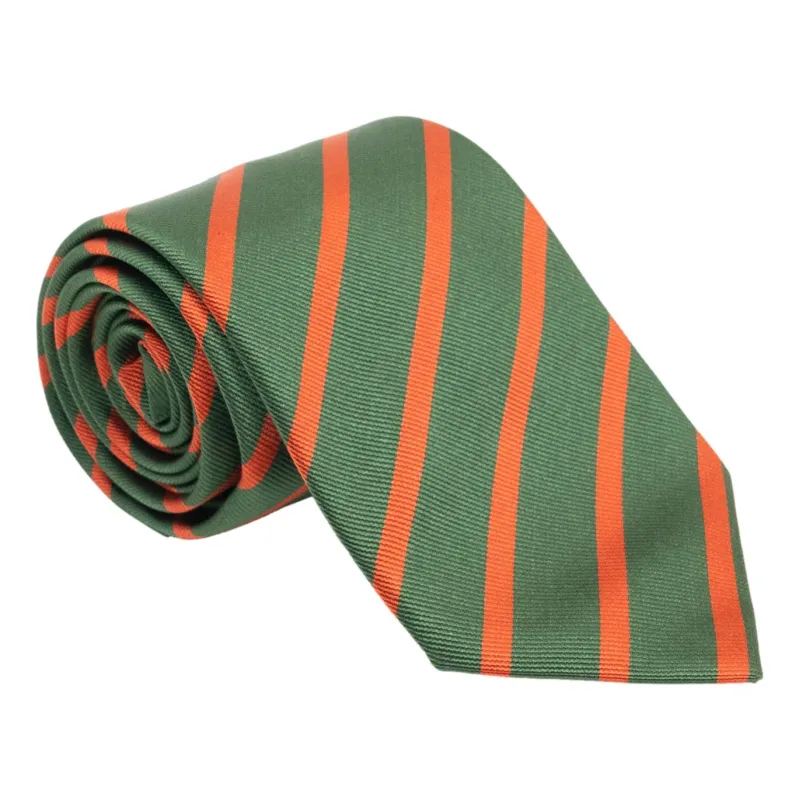 Hunter Green and Orange Repp Stripe Silk Tie sold by The Andover Shop