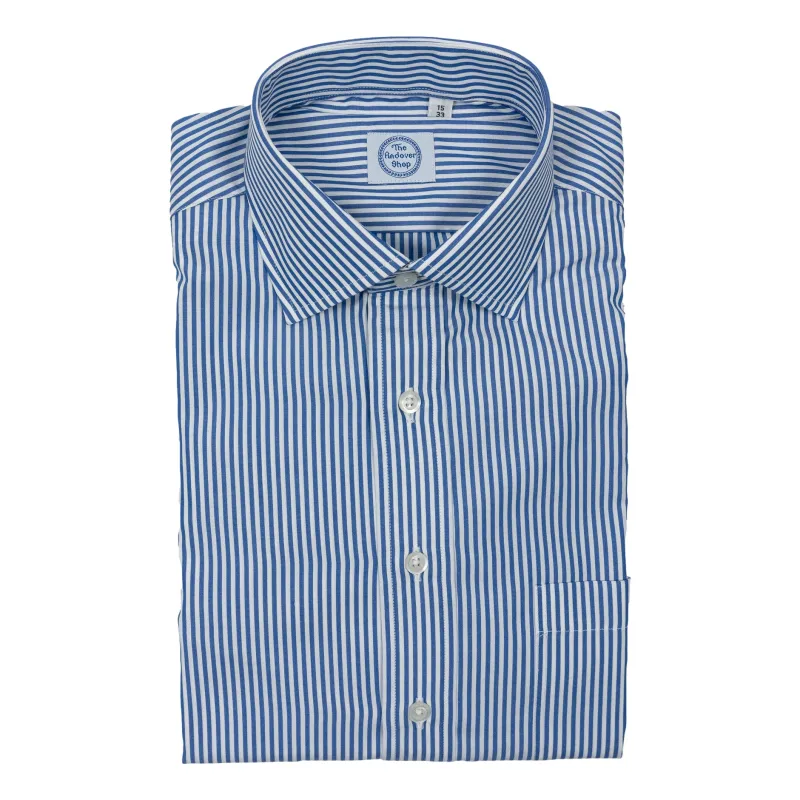 Dark Blue Stripe Spread Collar Dress Shirt sold by The Andover Shop