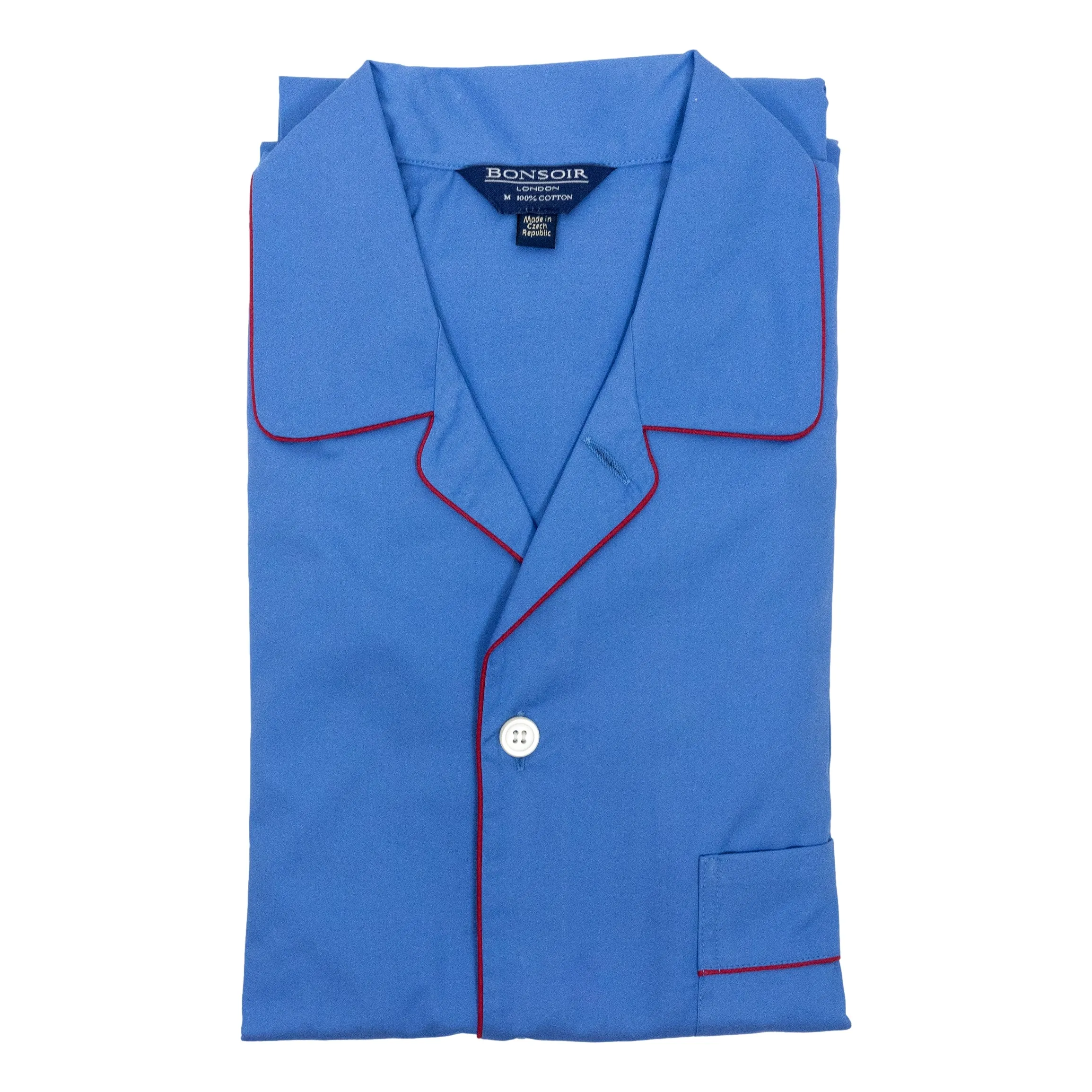 Classic Pyjamas Mid Blue with Red Piping sold by The Andover Shop