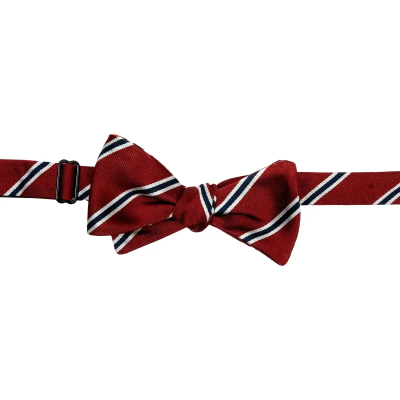 Navy and Maroon Gloucestershire Stripe Bow Tie sold by The Andover Shop