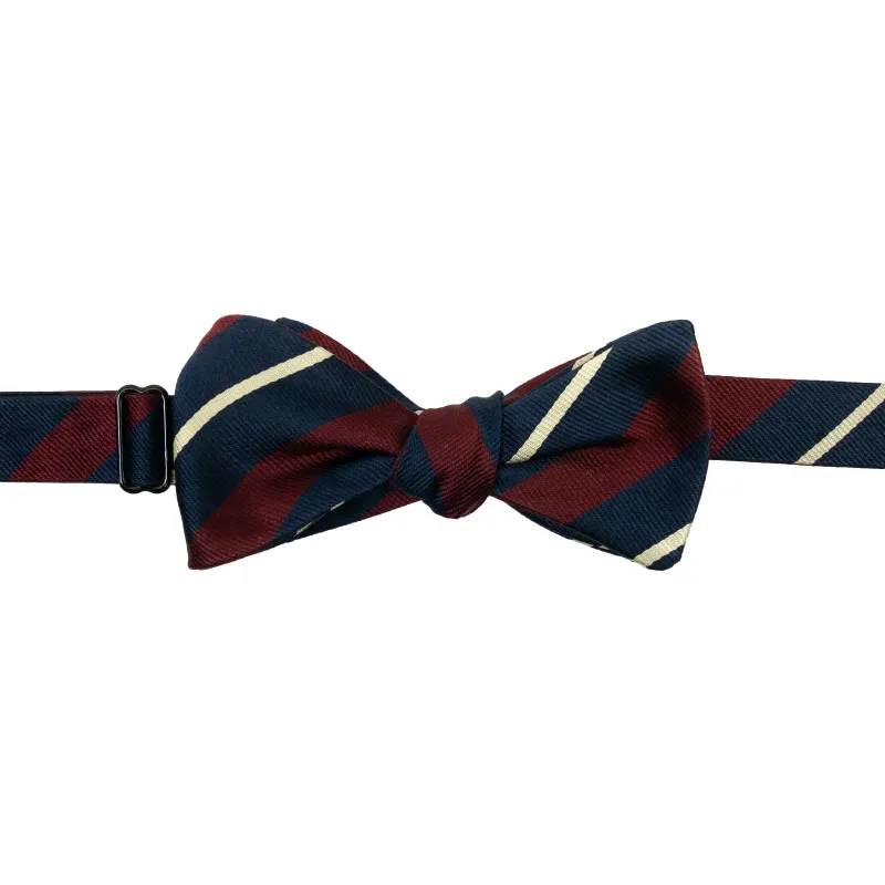 Silver, Navy, and Maroon Regimental Stripe Bow Tie sold by The Andover Shop