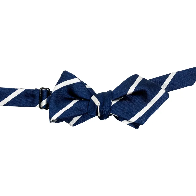 Navy Buckingham Stripe Pointed End Bow Tie sold by The Andover Shop