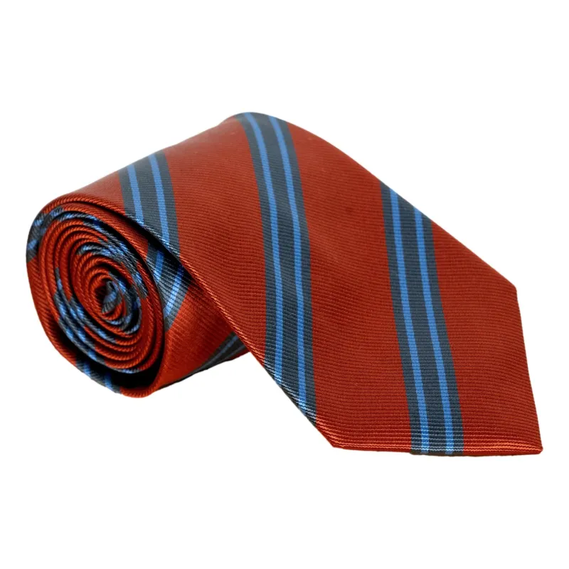 Navy, Light Blue, and Rust Regimental Repp Stripe Silk Tie made by The Andover Shop