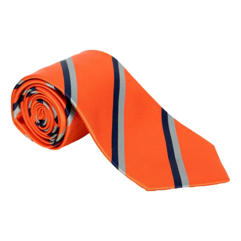 Navy, Silver, and Orange Repp Stripe Silk Tie made by The Andover Shop