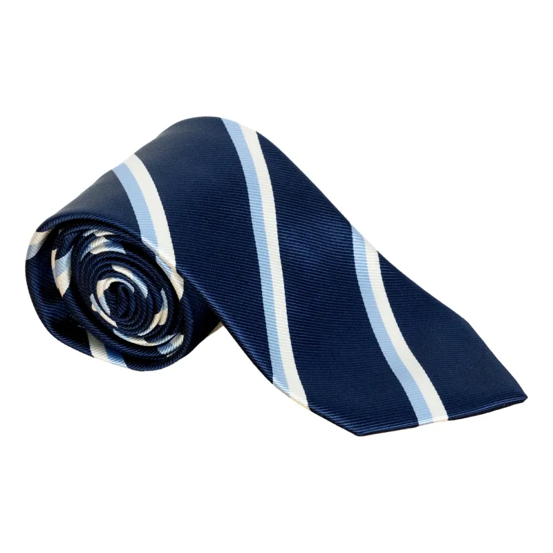 Sky Blue, White, and Navy Repp Stripe Silk Tie made by The Andover Shop