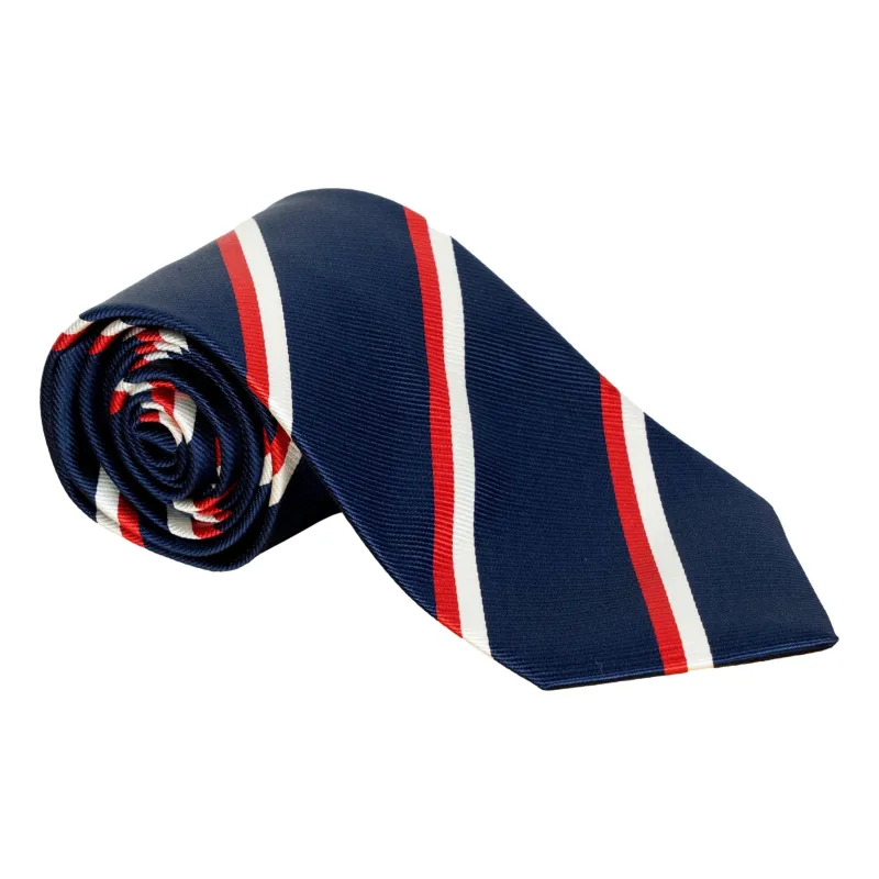 Red, White and Navy Repp Stripe Silk Tie made by The Andover Shop