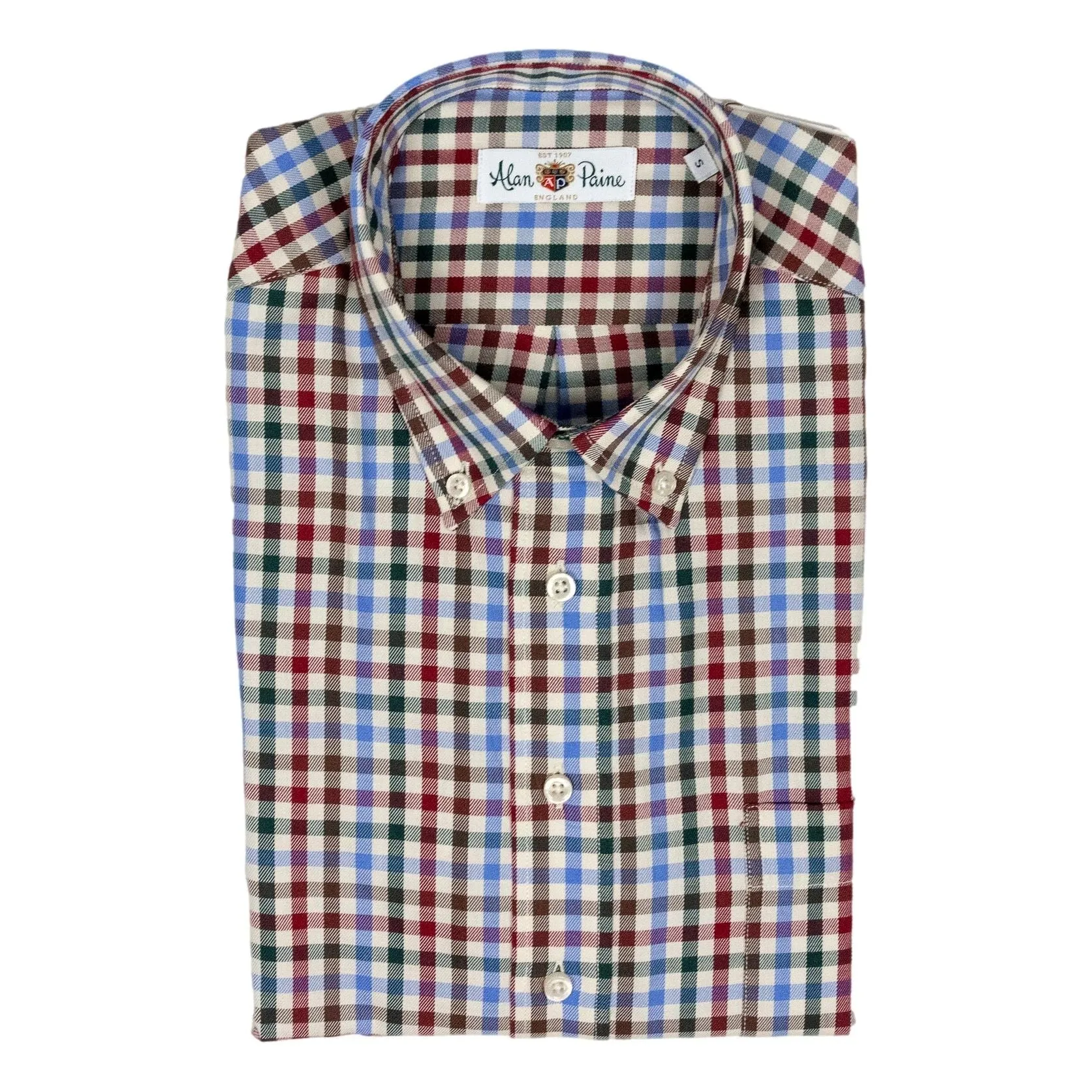 Brown, Maroon, Forest Green, and Sky Blue Check Button Down Sport Shirt sold by The Andover Shop