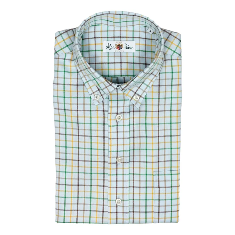 Light Blue Ground with Brown, Gold, and Green Tattersall Button Down Sport Shirt sold by The Andover Shop