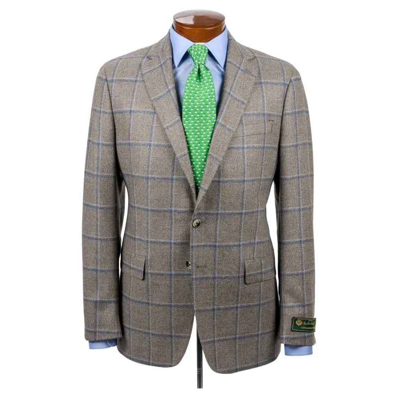 Taupe with Blue Windowpane Wool and Silk Sport Coat sold by The Andover Shop