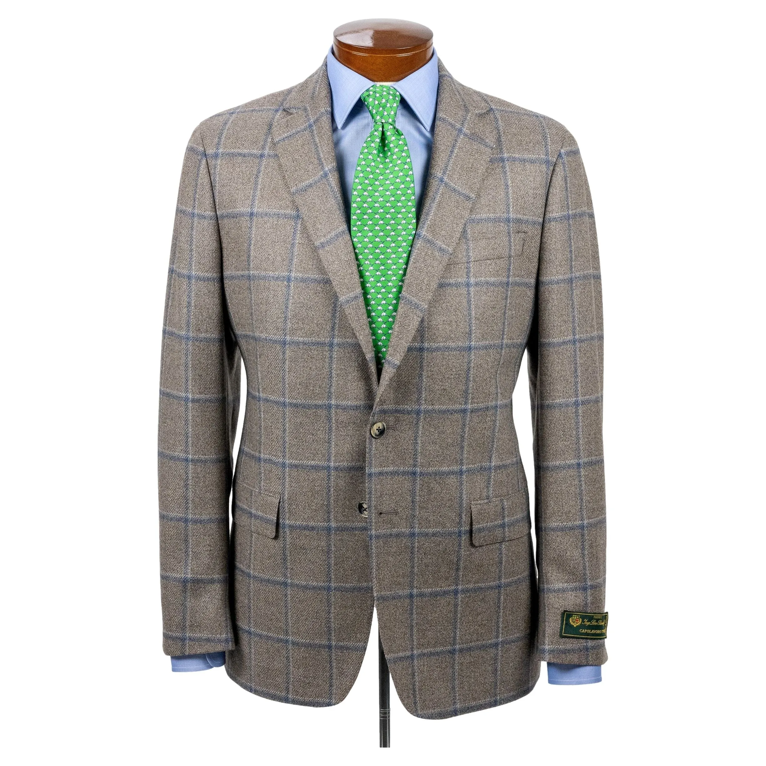 Taupe with Blue Windowpane Wool and Silk Sport Coat sold by The Andover Shop