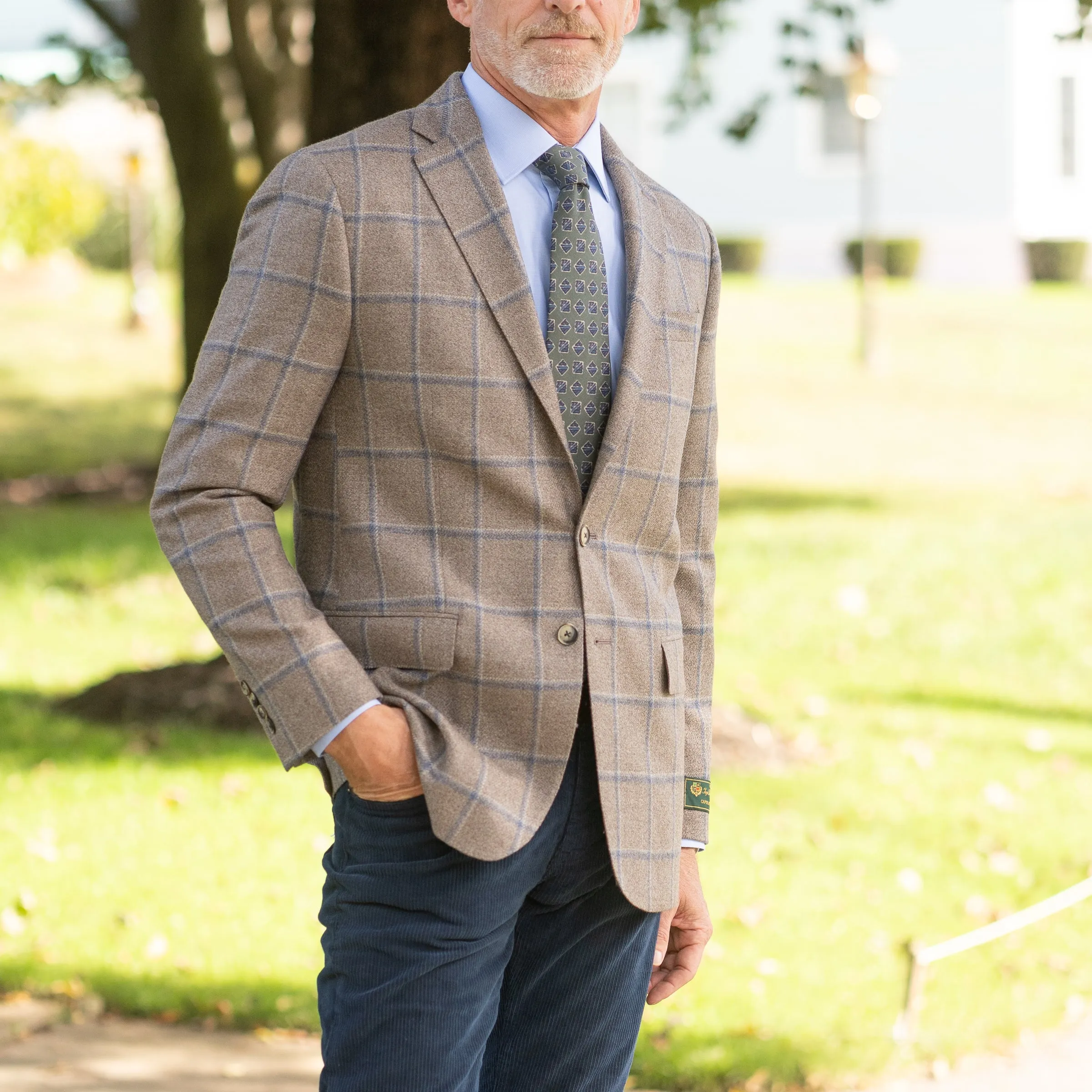 Taupe with Blue Windowpane Wool and Silk Sport Coat sold by The Andover Shop product image thumbnail 3