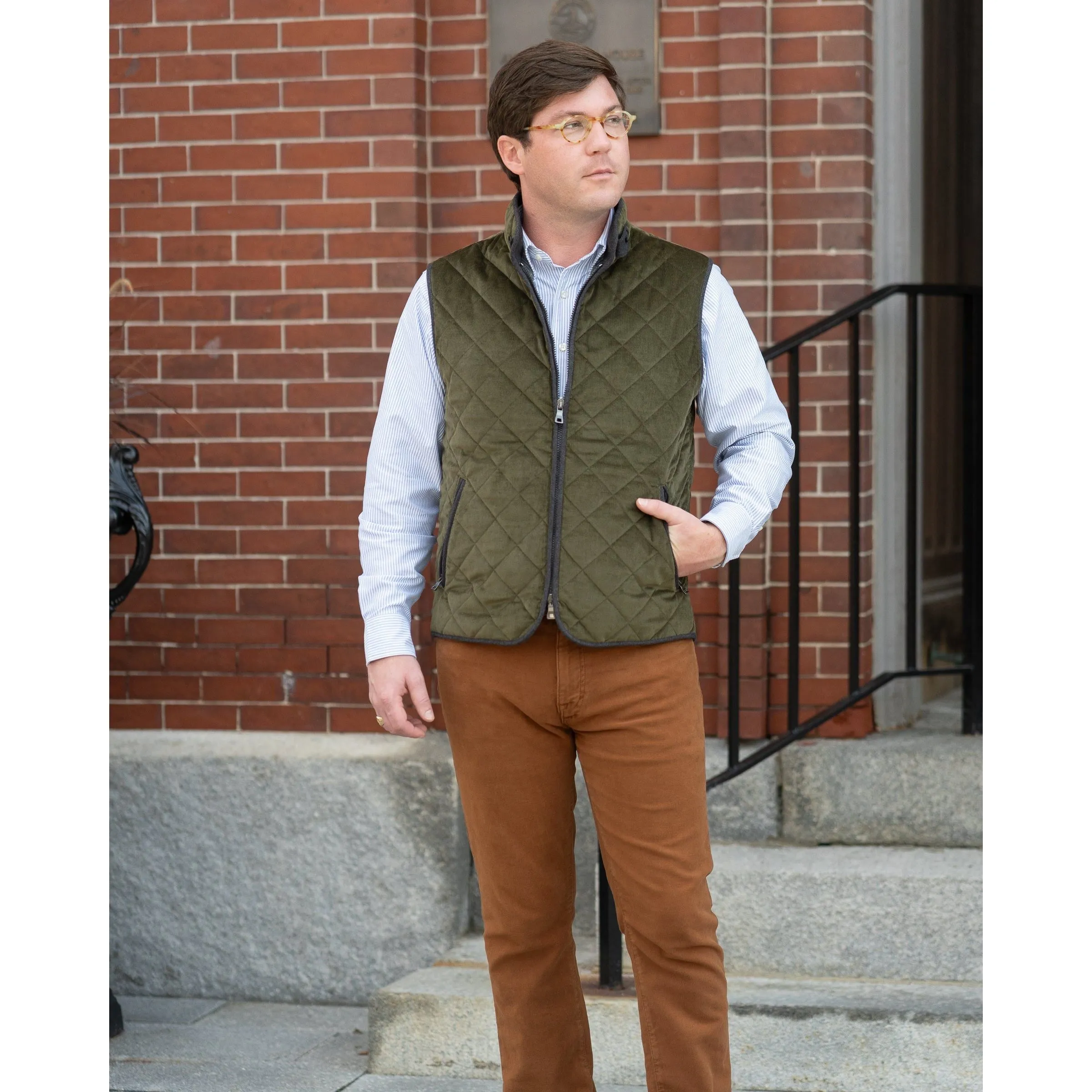 Olive Corduroy Waterville Vest sold by The Andover Shop product image thumbnail 2