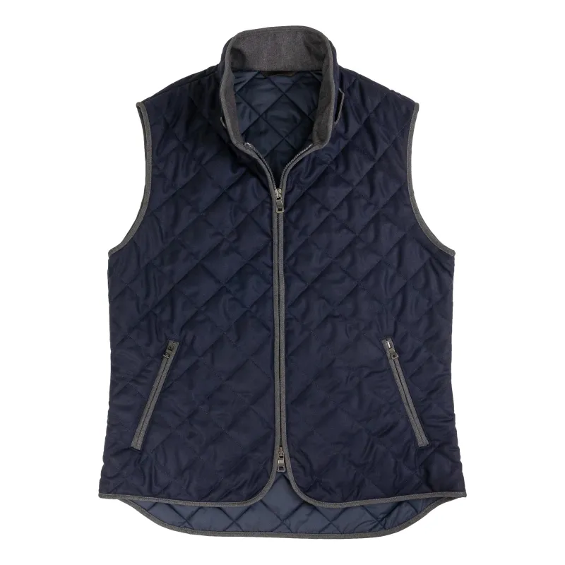 Navy Barberis Flannel Waterville Quilted Vest sold by The Andover Shop