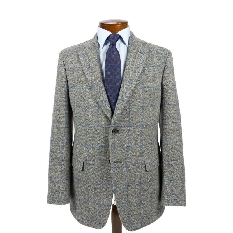Pewter Herringbone with Royal and Light Blue Windowpane Shetland Wool Sport Coat sold by The Andover Shop