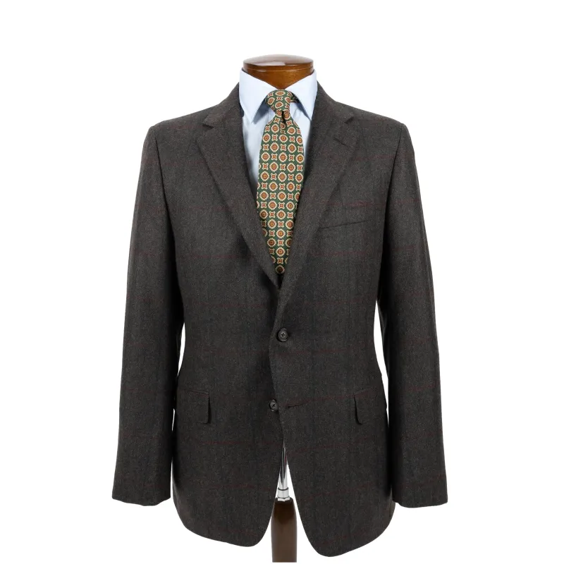Walnut Herringbone with Pine and Maroon Windowpane Pure Cashmere Sport Coat sold by The Andover Shop