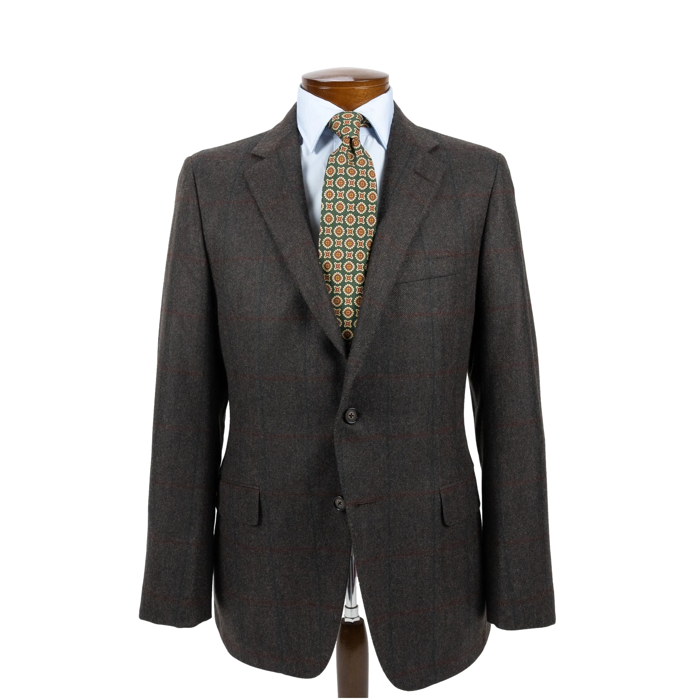 Walnut Herringbone with Pine and Maroon Windowpane Pure Cashmere Sport Coat sold by The Andover Shop