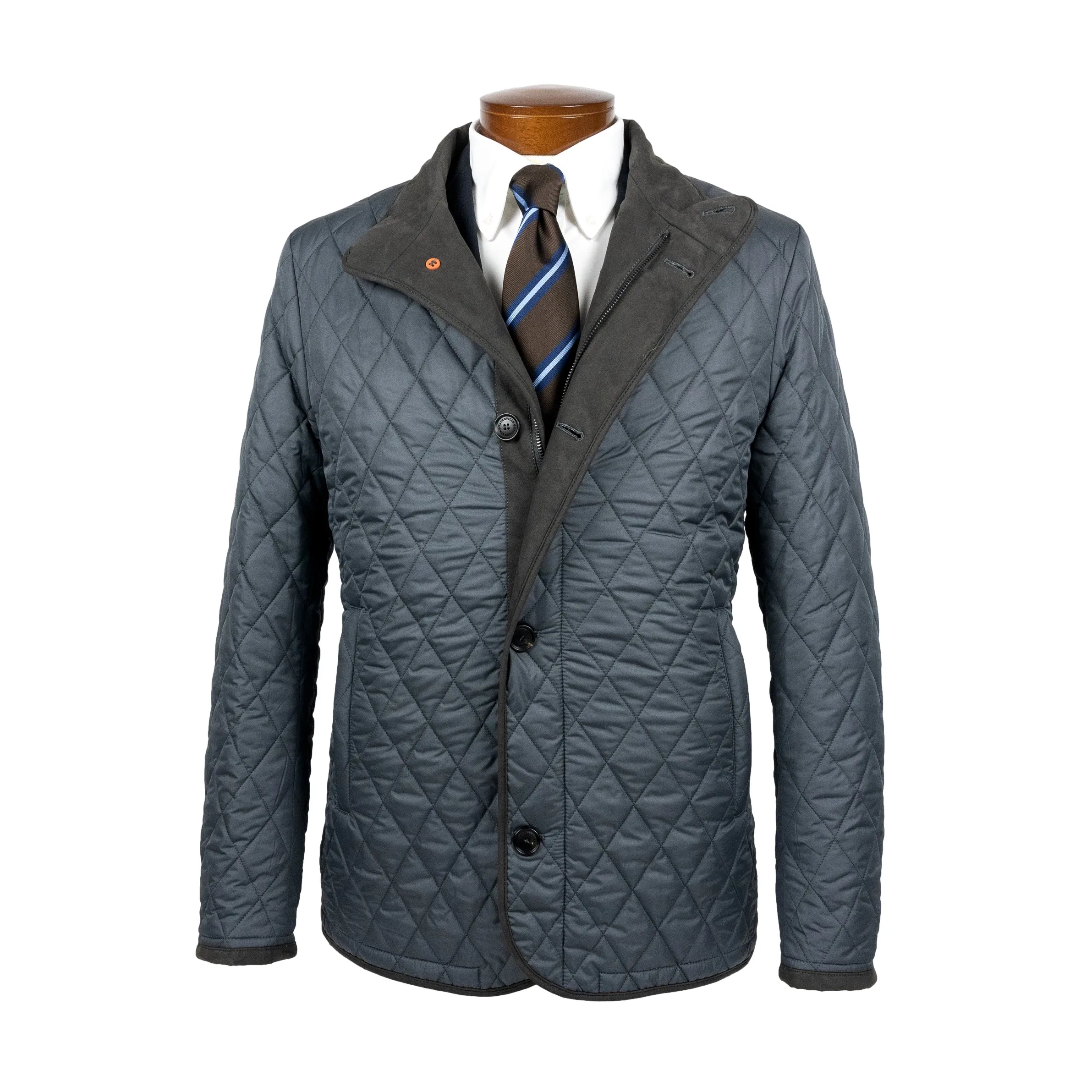 Steel Quilted Waterville Jacket with Alcantara Trim sold by The Andover Shop