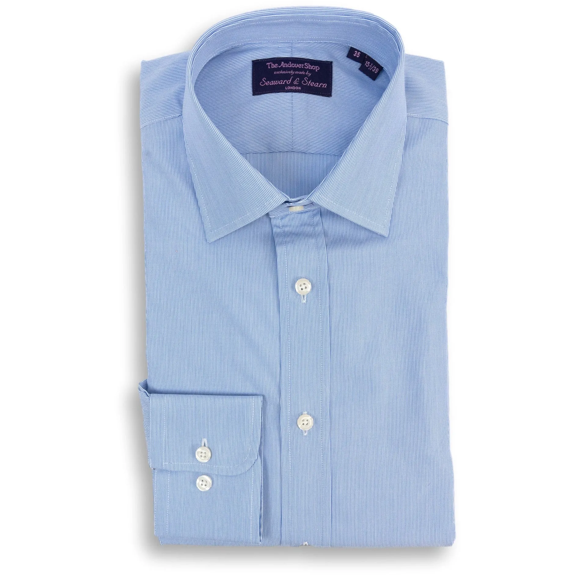 Blue Cambridge Stripe Spread Collar Dress Shirt sold by The Andover Shop