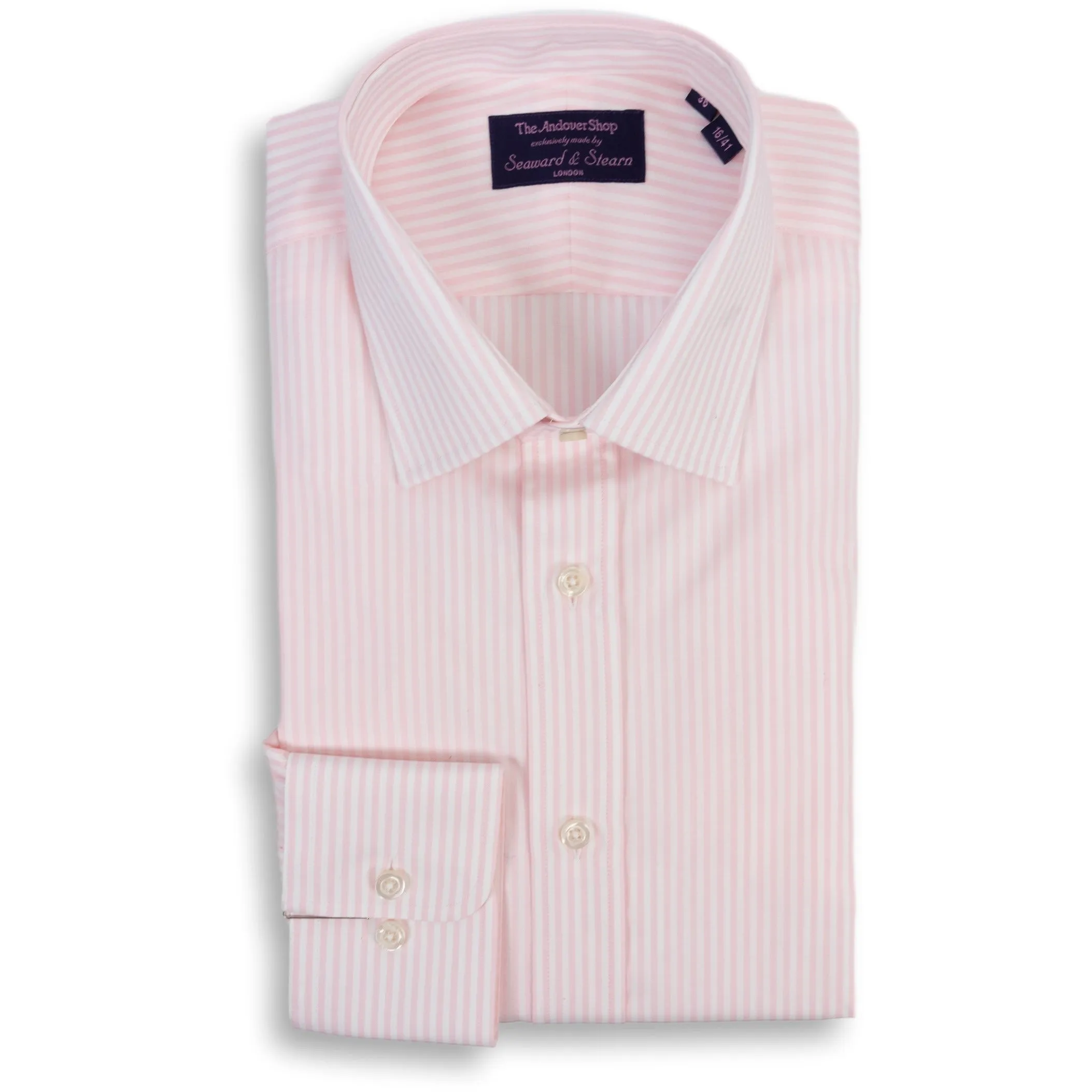 Pink Stripe Spread Collar Dress Shirt sold by The Andover Shop