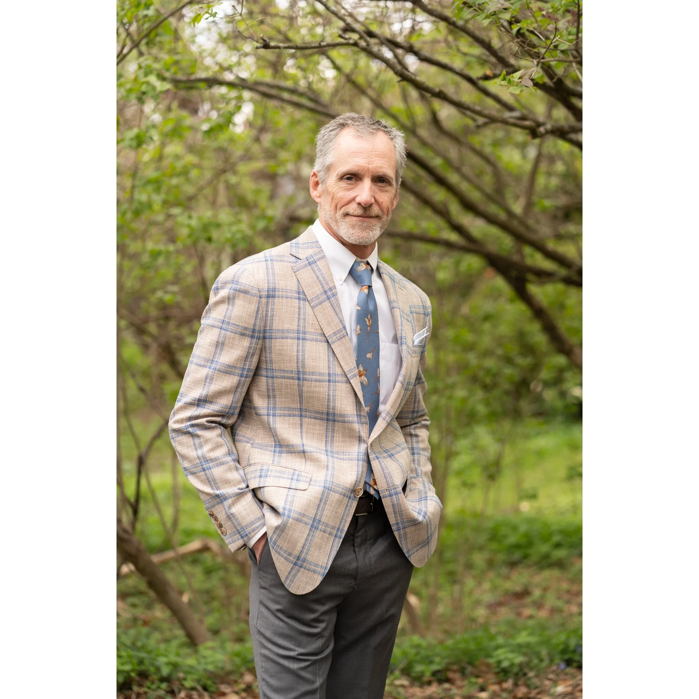 Tan with Blue Double Windowpane Wool, Cotton, and Silk Carlo Barbera Sport Coat sold by The Andover Shop product image thumbnail 2