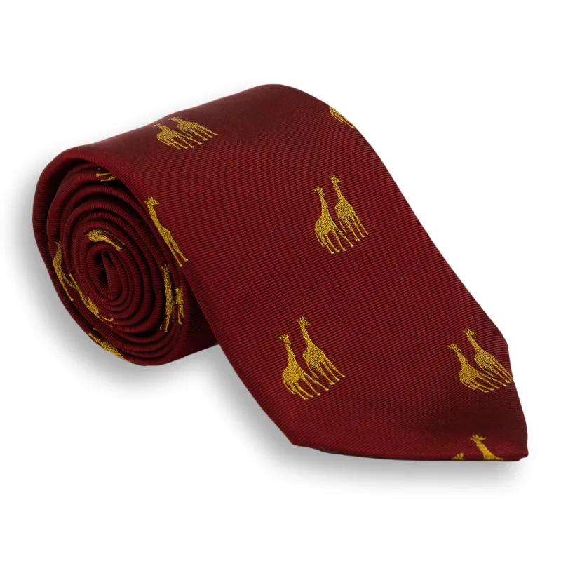 Red Silk Tie with Gold Giraffes sold by The Andover Shop