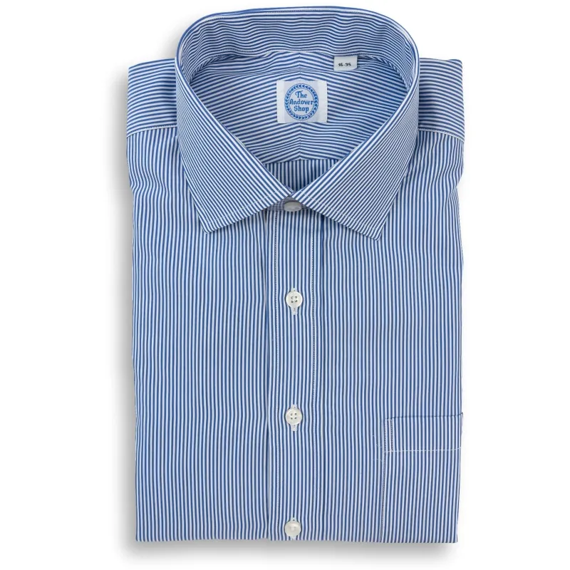 Blue and White Stripe Spread Collar Dress Shirt sold by The Andover Shop