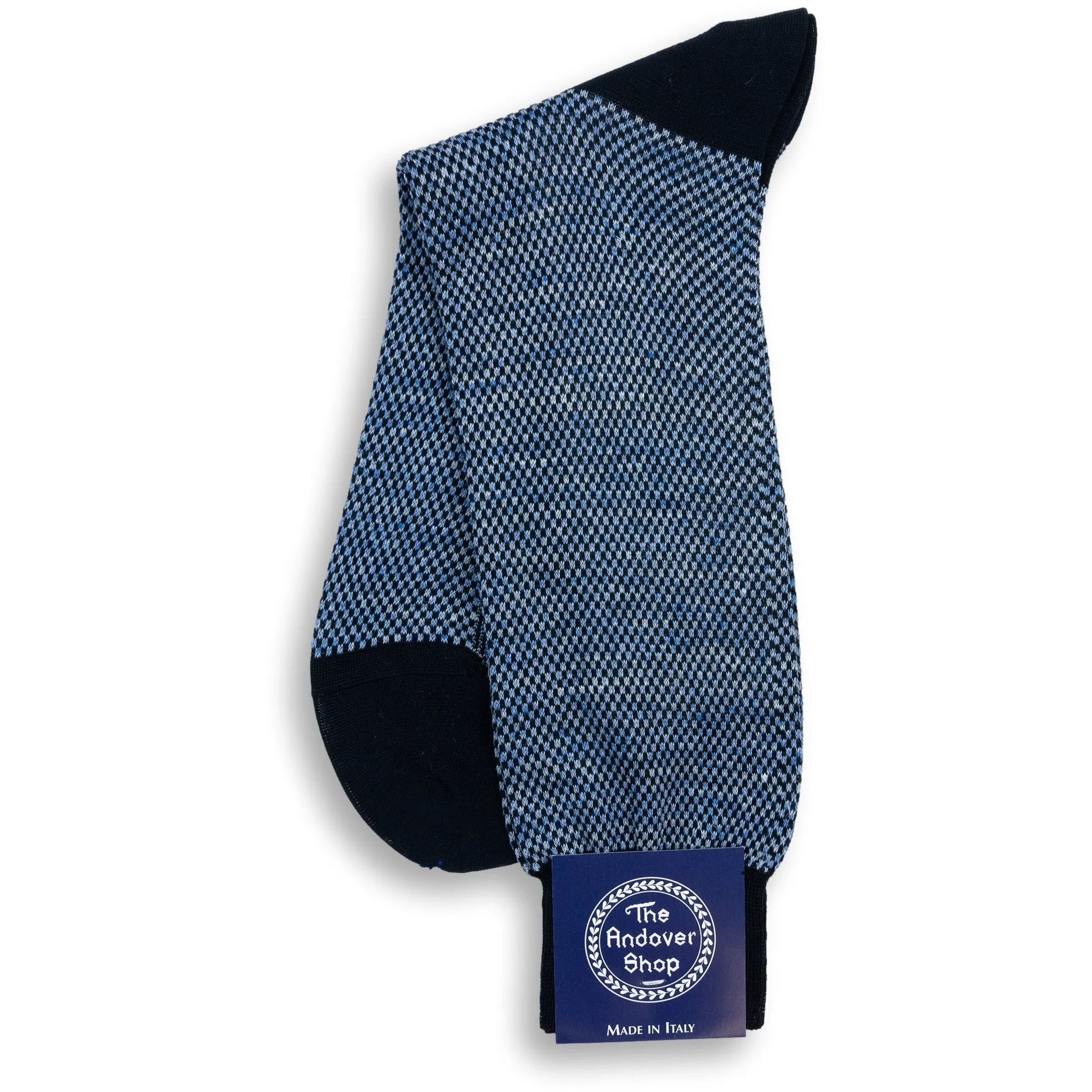Mid-Calf Cotton and Linen Square and Birdseye Patterned Dress Sock sold by The Andover Shop product image thumbnail 4
