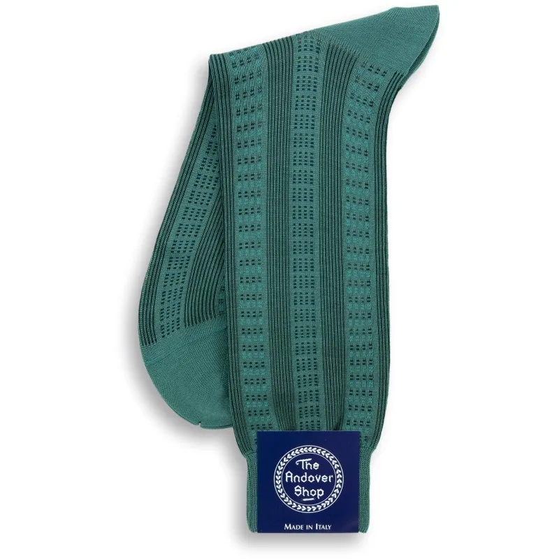 Mid-Calf Cotton Square and Stripe Patterned Dress Sock sold by The Andover Shop