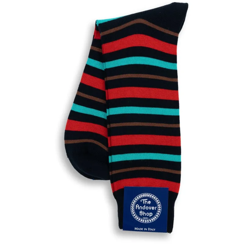 Mid-Calf Cotton Multi-Stripe Dress Sock sold by The Andover Shop