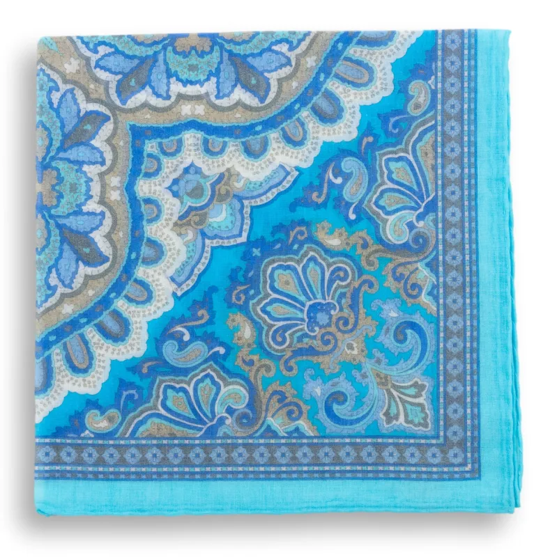 Medallion Fleur Cotton Pocket Square sold by The Andover Shop