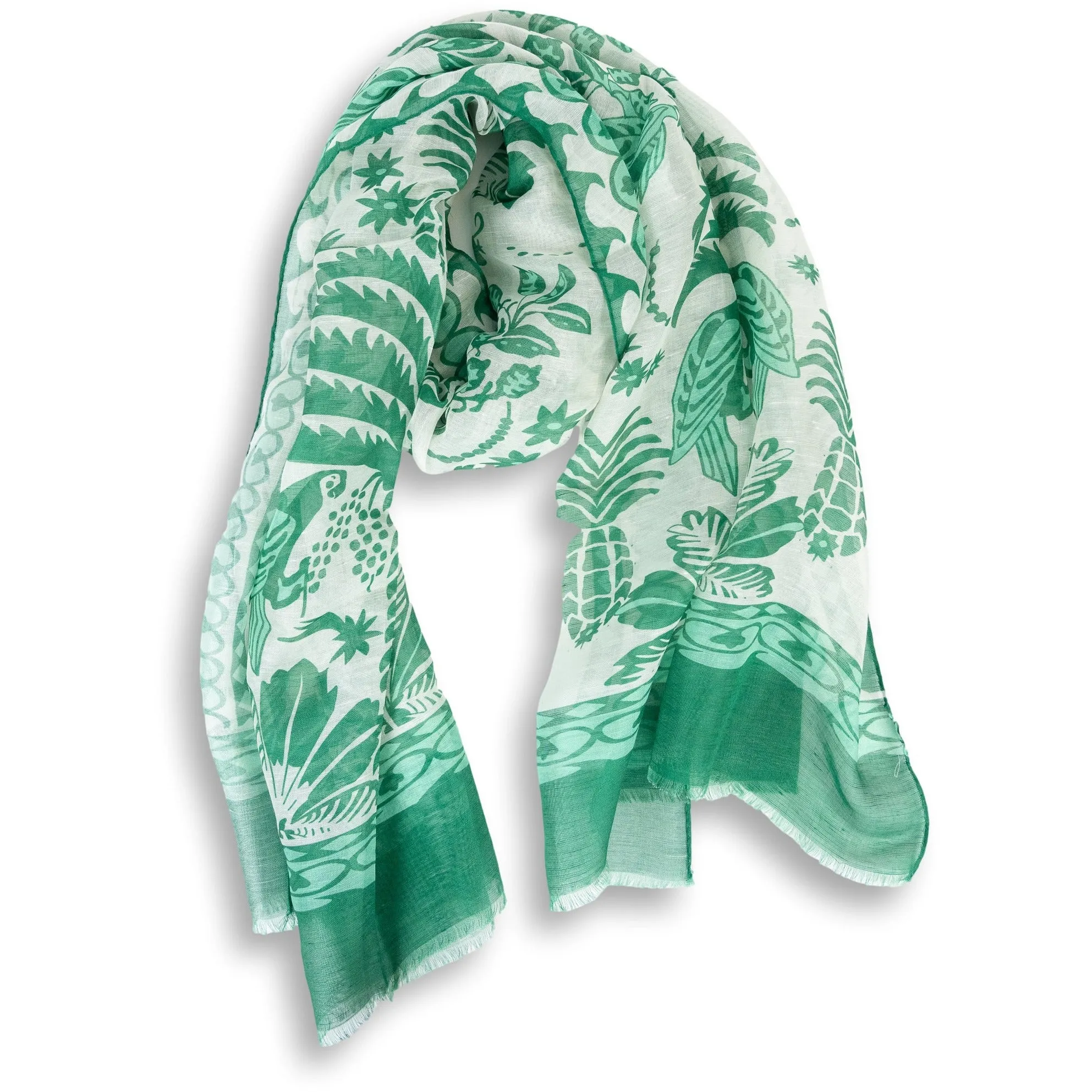 Parrot and Pineapple Linen and Silk Blend Scarf sold by The Andover Shop
