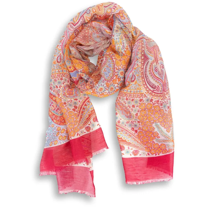 Paisley and Floral Linen and Silk Blend Scarf sold by The Andover Shop