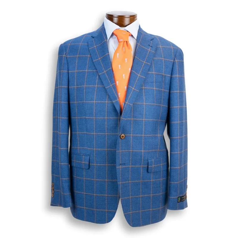 Blue with Tan Brown Windowpane Wool and Silk Lanificio di Pray Sport Coat sold by The Andover Shop